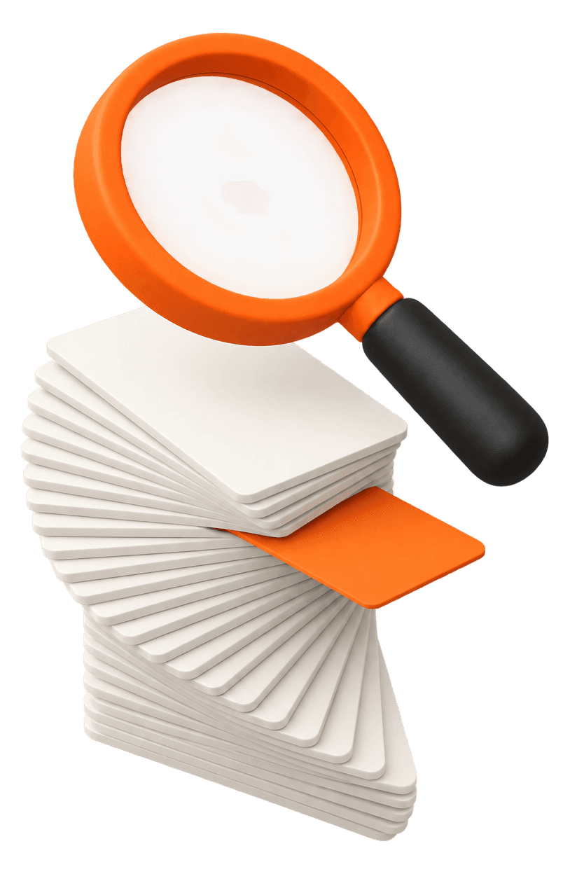 Stack of index cards under a magnifying glass
